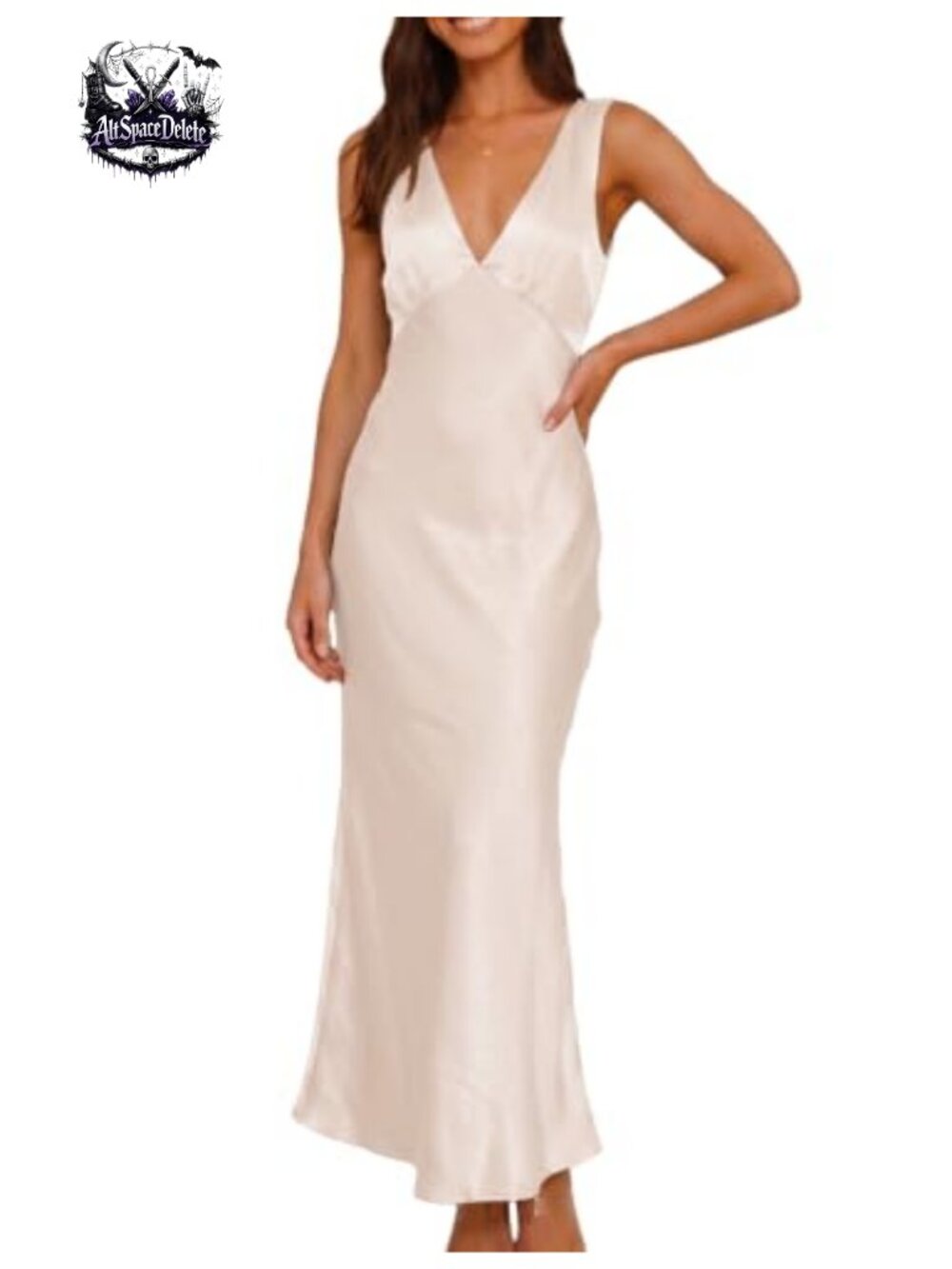 Satin Backless V Neck Maxi Formal Dress Sleeveless Cocktail